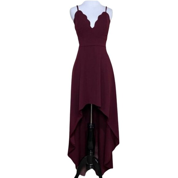 NWT Speechless Asymmetrical Maroon Dress Scalloped Neckline size 6 w/ Pockets - Picture 1 of 14